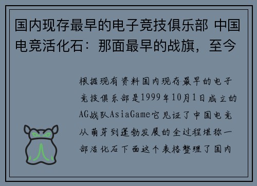 国内现存最早的电子竞技俱乐部 中国电竞活化石：那面最早的战旗，至今未倒